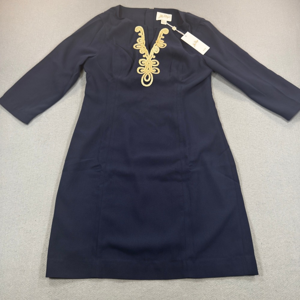 NWT Lilly Pulitzer Breakers Dress True Navy Gold Soutache Embroidery Size 10